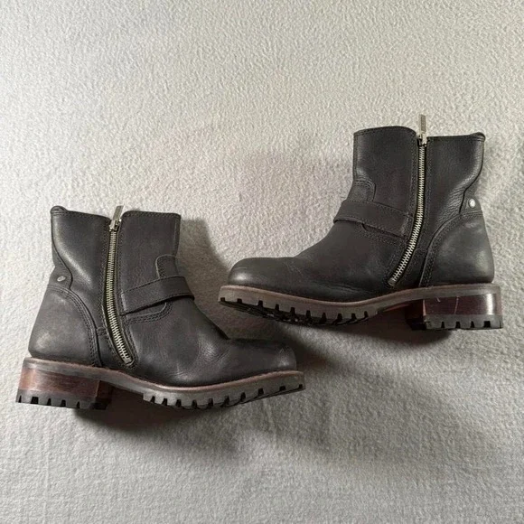 Women's Harley Davidson Black Leather Buckle Motorcycle Boots Biker Grunge 7 - Picture 2 of 7